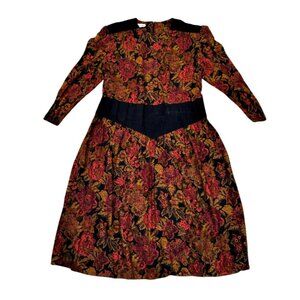 Dark Floral MIDI Dress Size 18.5 Romantic Vampire Whimsigoth Risa Ann VTG 80s
